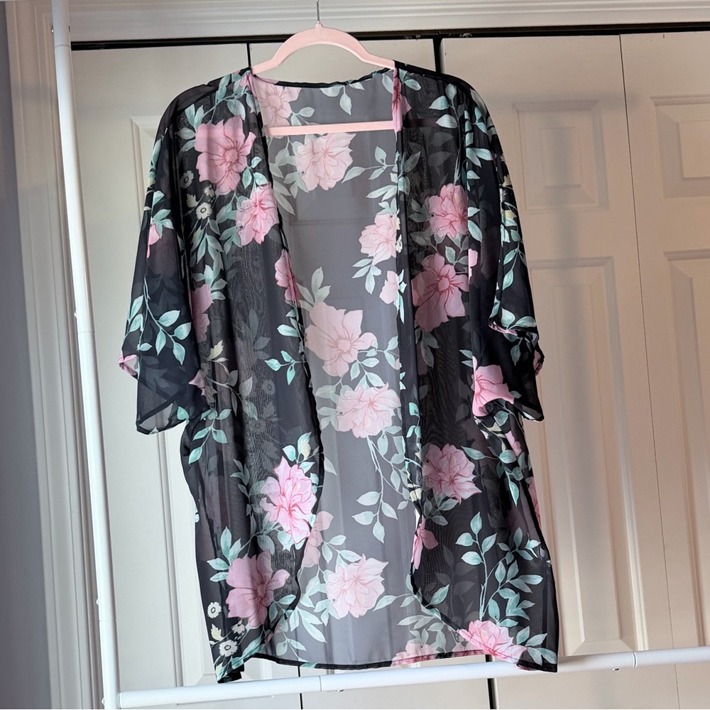 Pink Floral Sheer Kimono